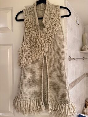 Cream Knit Fringe Girls' Dress Vest